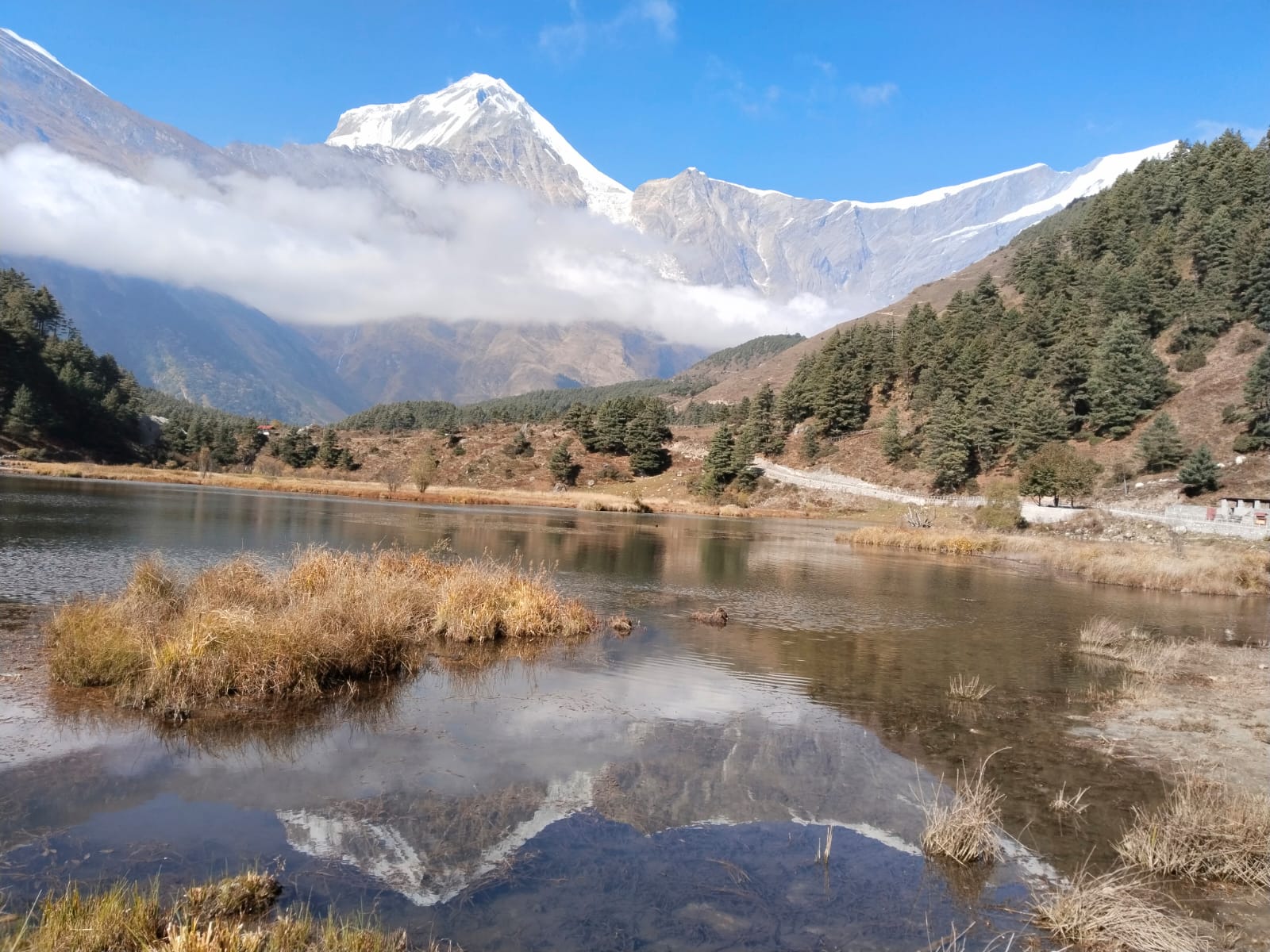 Dhaulagiri Mountain reflected on Titi Lake in Lower Mustang.